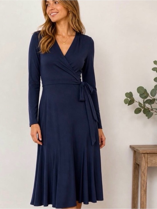 Boden Dresses & Skirts - Boden Classic Midi Navy Wrap Dress Stretch Jersey, US size 12